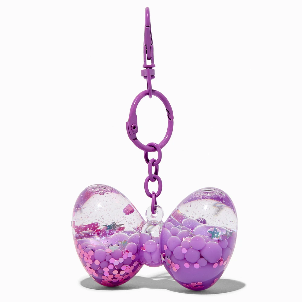 Purple Hair Bow Water-Filled Glitter Keychain