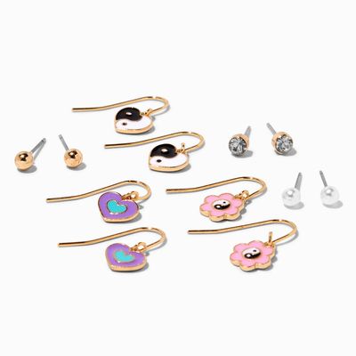 Gold Yin Yang Drop & Stud Earrings - 6 Pack