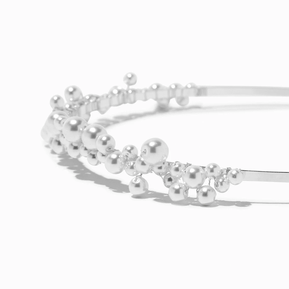 Silver Pearl Cluster Headband