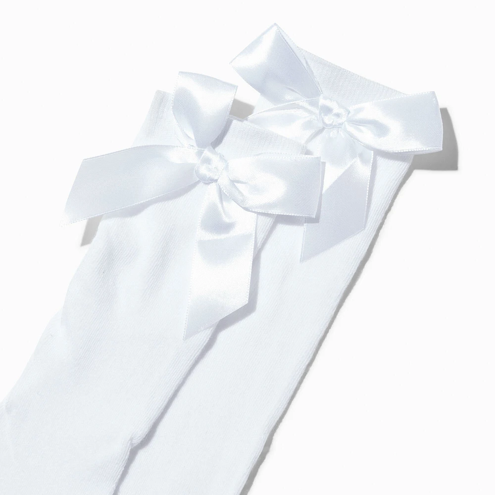 White Over The Knee Satin Bow Socks