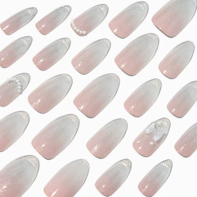 3D Bow & Glitter Stiletto Vegan Faux Nail Set - 24 Pack
