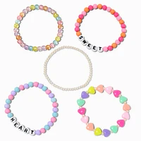 "Heart" & "Sweet" Candy Heart Beaded Stretch Bracelets - 5 Pack