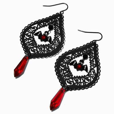 Gothic Bat Filigree 3'' Drop Earrings