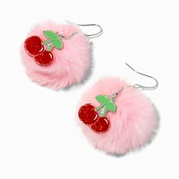 Cherry Pom Pom 2" Drop Earrings