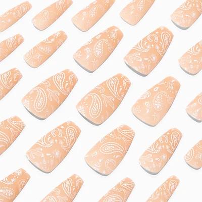 Nude Paisley Squareletto Vegan Faux Nail Set - 24 Pack