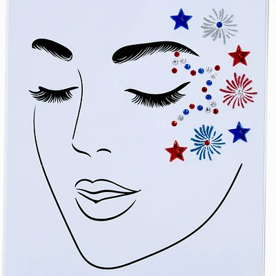 Red, White, & Blue Stars and Fireworks Face Stickers