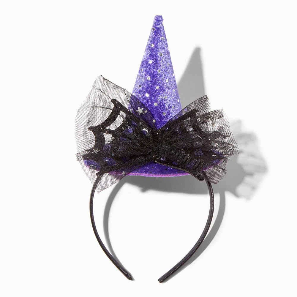 Purple Witch Hat Tulle Spiderweb Headband