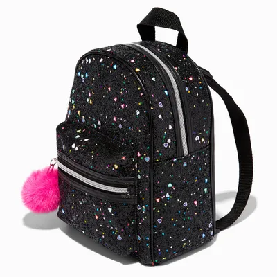 Black Heart Glitter Mini Backpack