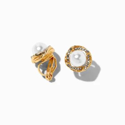 Gold Pearl Knot Clip On Earrings