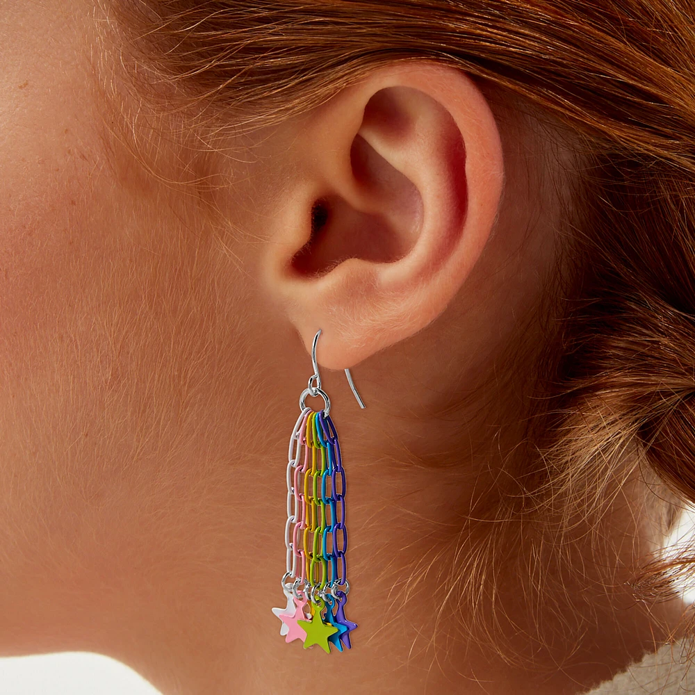 Rainbow Star Chain Drop Earrings