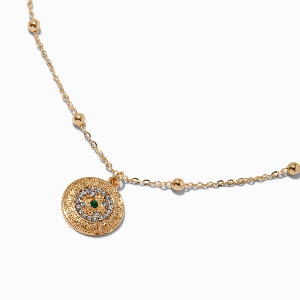 Gold-tone Pavé Round Evil Eye Pendant Necklace