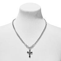 Silver Heavy Crystal Cross Necklace