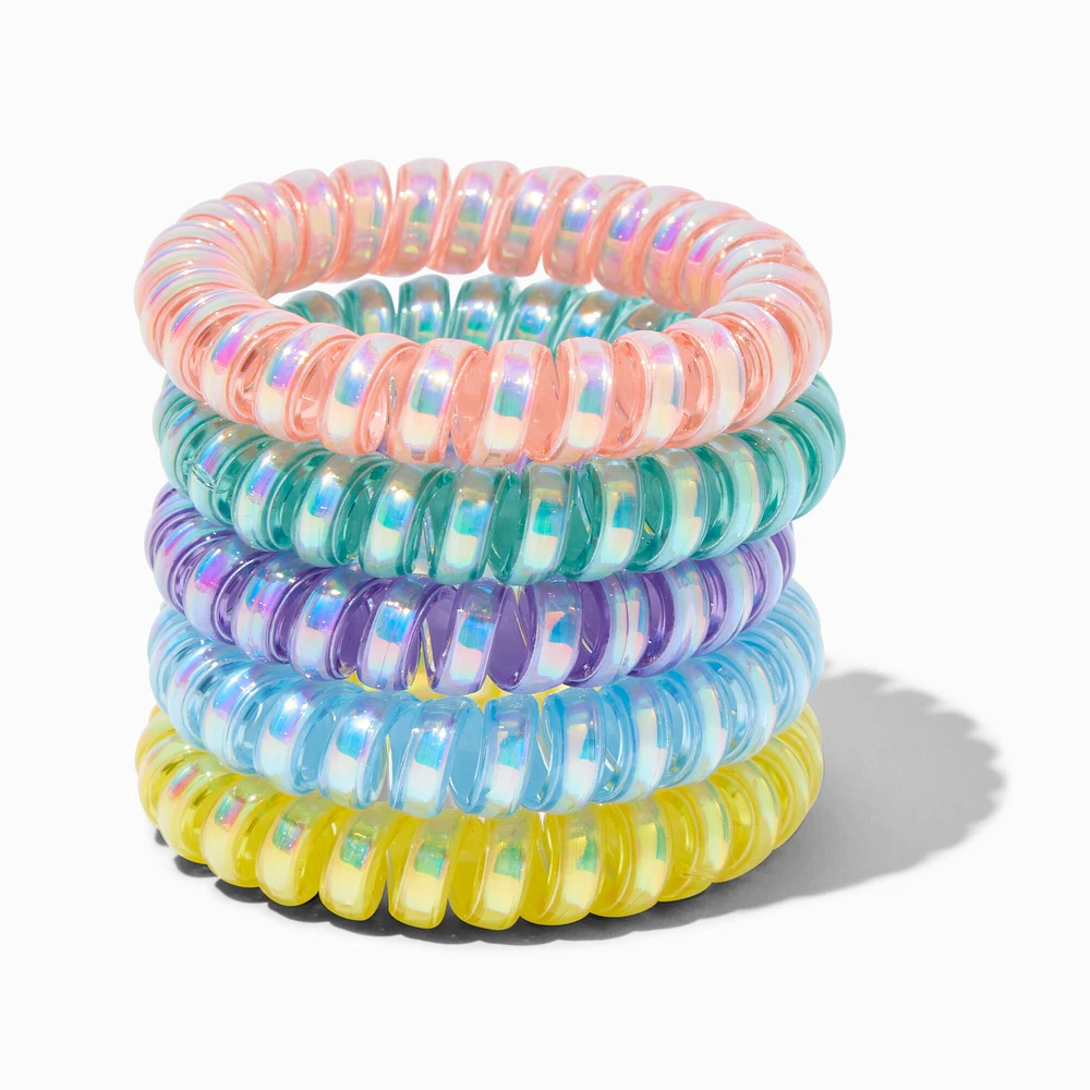 Pastel Iridescent Spiral Hair Ties - 5 Pack