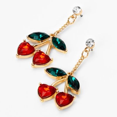 Gold 1.5" Crystal Cherry Drop Earrings