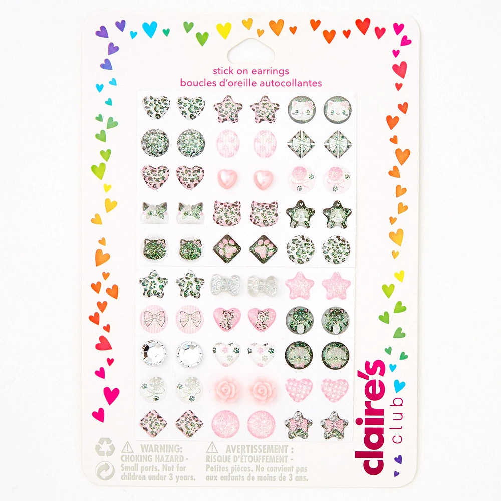 Claire's Club Pink Cat Stick On Earrings - 60 Pack