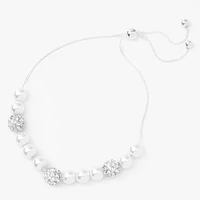 Silver Pearl Fireball Bolo Bracelet