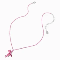 Pink Iridescent Bear Dangling Star Pendant Necklace