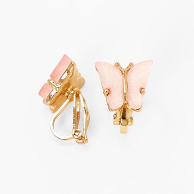 Gold & Pink Butterfly Clip On Earrings
