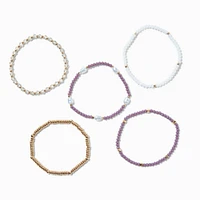 Mauve Gold-tone Beaded Stretch Bracelets - 5 Pack