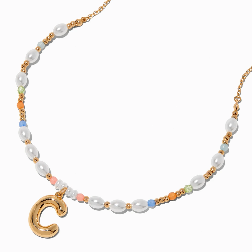 Gold-tone Bubble Initial Pastel Beaded Pendant Necklace