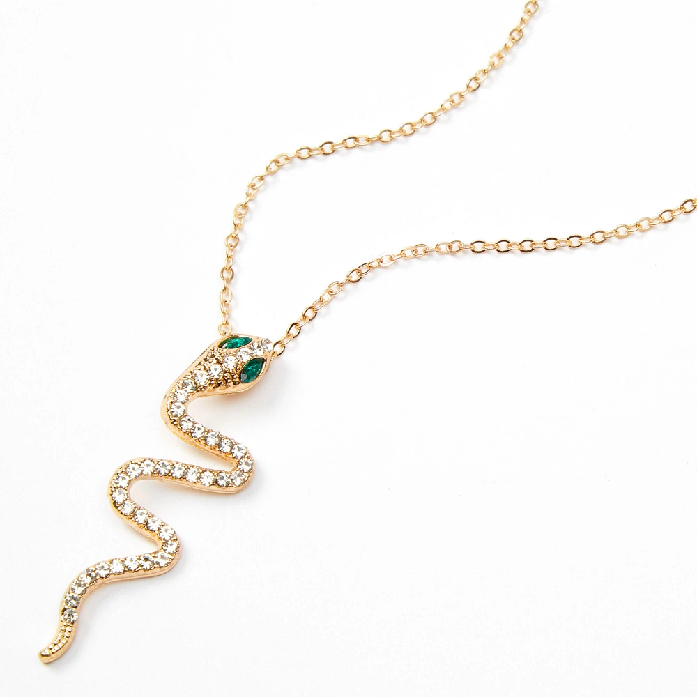 Gold Rhinestone Jumbo Snake Pendant Necklace