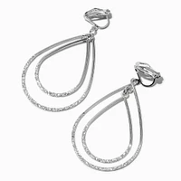 Silver-tone Double Teardrop 1.5" Clip-On Drop Earrings