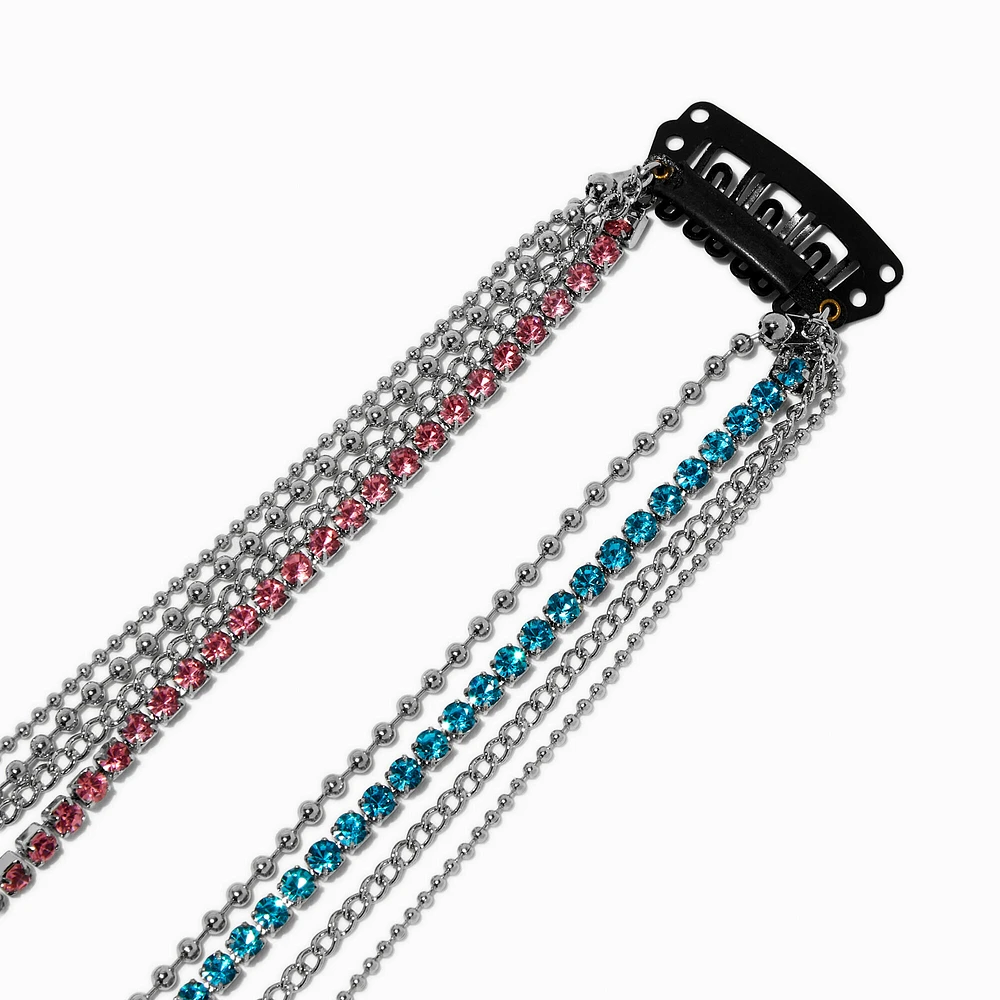 Pink & Blue Rhinestone Chain Hair Extension