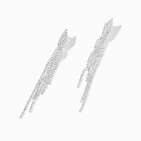 Silver 3" Crystal Chain Fringe Clip-On Drop Earrings