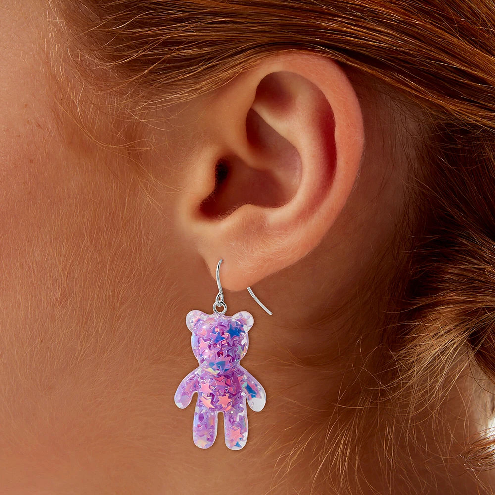 Glitter Teddy Bear Drop Earrings