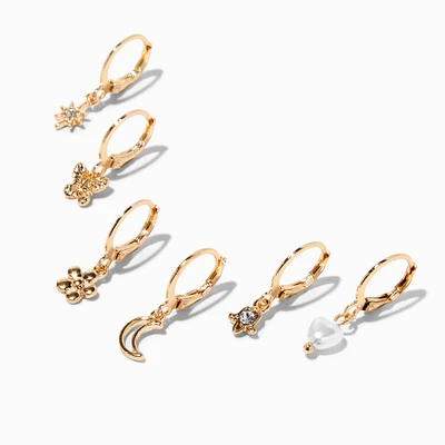 Gold-tone Mixed Hoop Earring Stackables - 6 Pack