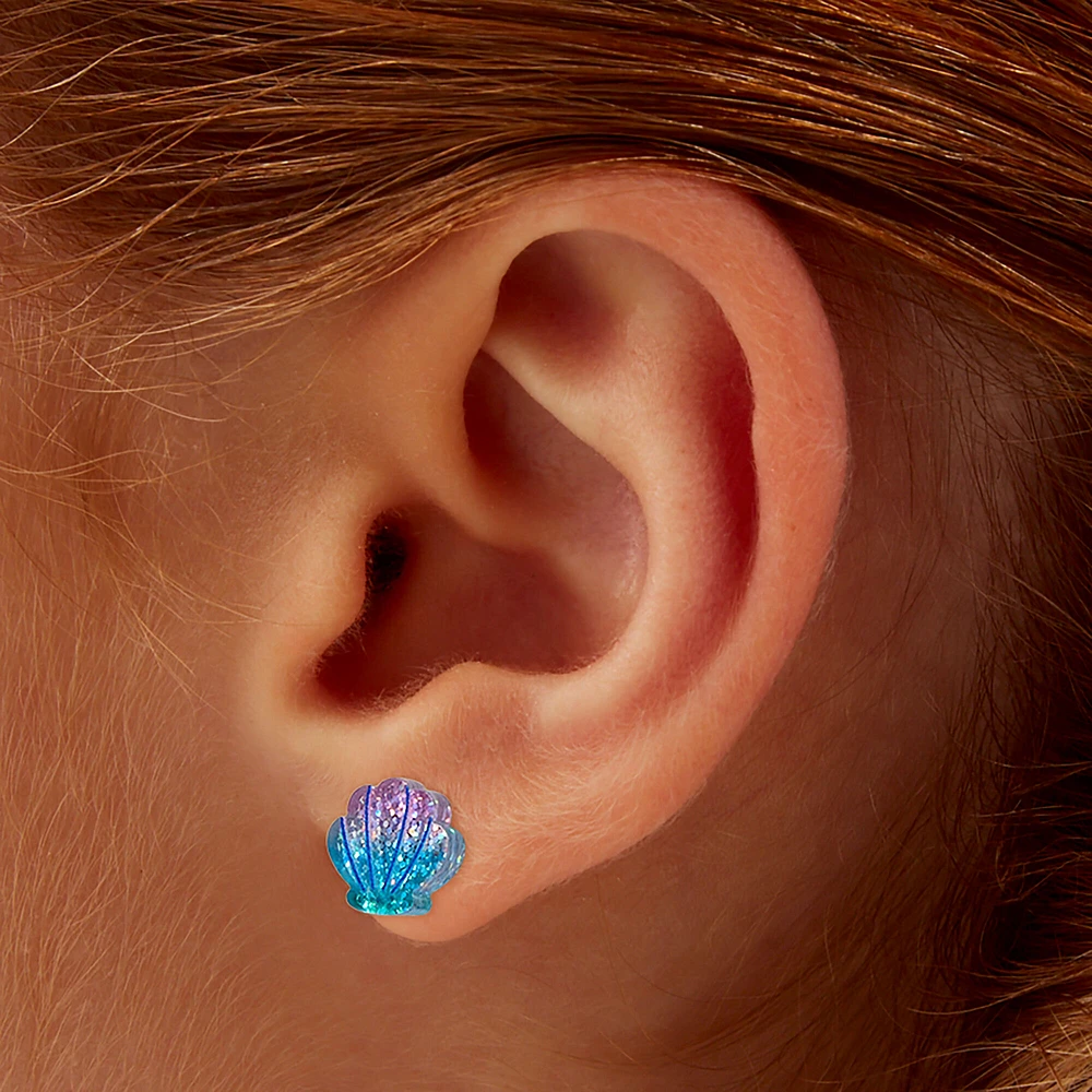 Purple Glitter Seashell Stud Earrings