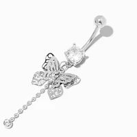 Silver-tone Stainless Steel Filigree Butterfly 14G Belly Bar