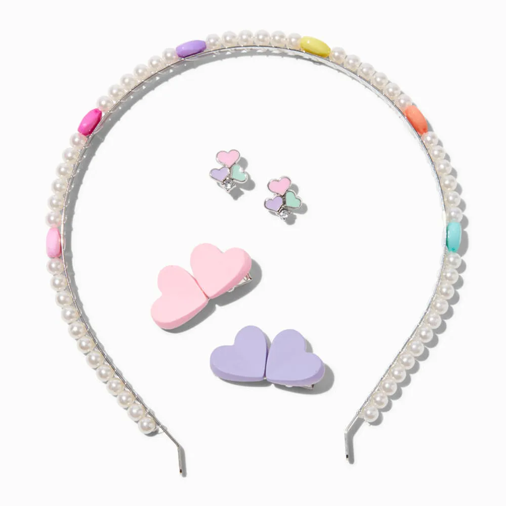 Claire's Club Pearl Heart Barrette Hair Clips - 3 Pack