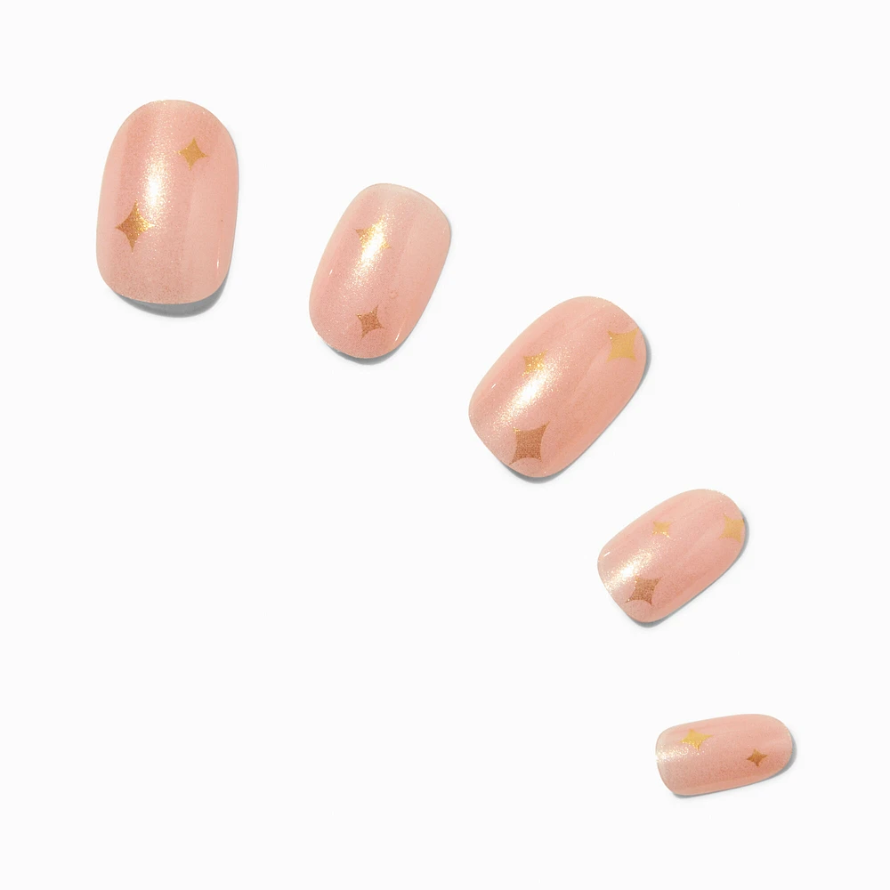 Gold Glitter Celestial Medium Oval Vegan Faux Nail Set - 24 Pack