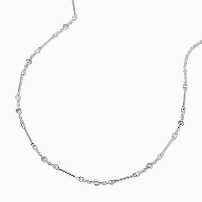 Silver-tone Cubic Zirconia Modern Stick Necklace