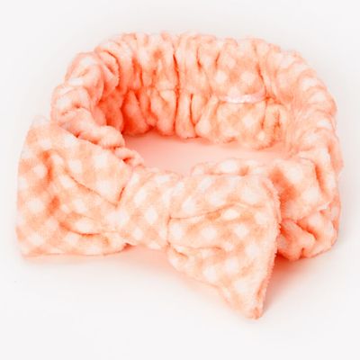 Coral Gingham Makeup Bow Headwrap