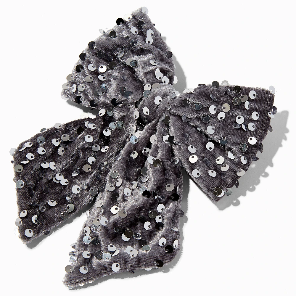 Silver Sequin Hair Bow Clip