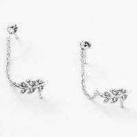 Sterling Silver Embellished Leaf Connector Chain Stud Earrings