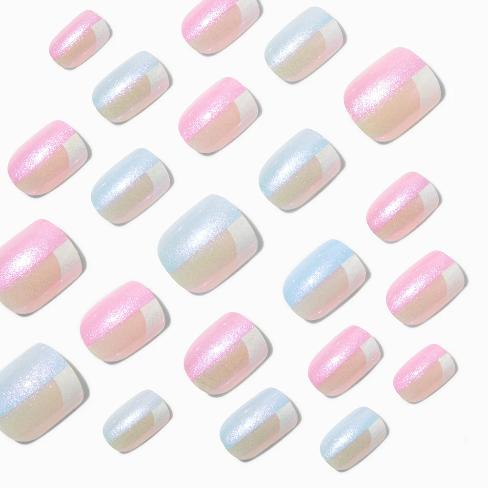 Holographic Colorblock Square Vegan Faux Nail Set - 24 Pack