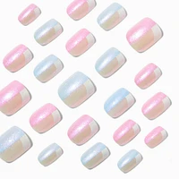 Holographic Colorblock Square Vegan Faux Nail Set - 24 Pack