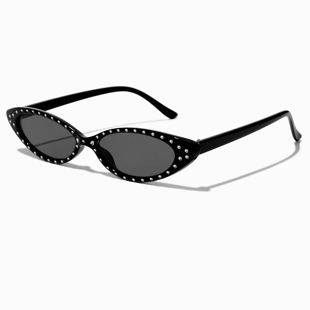 Black Rhinestone Slim Cat Eye Sunglasses