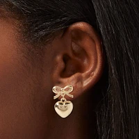 Gold-tone Bow & Heart 0.5" Drop Earrings