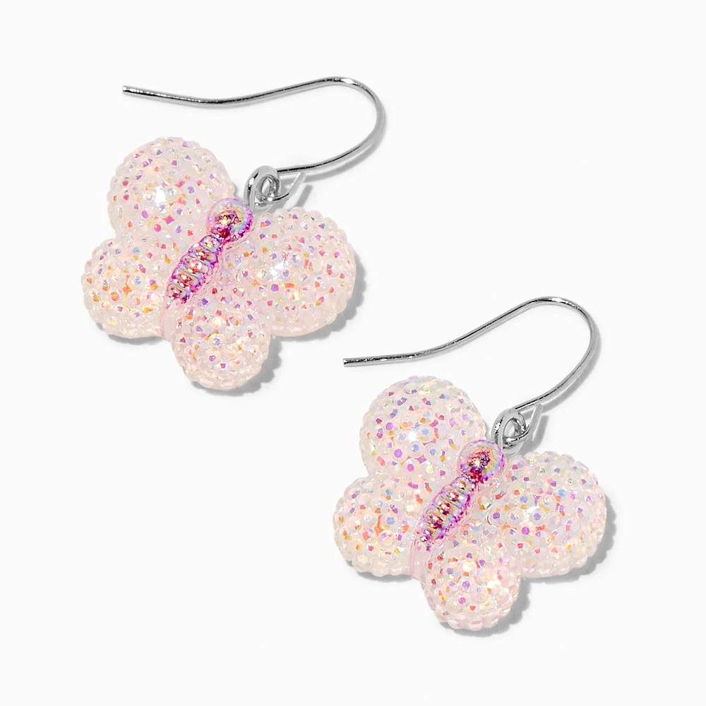 Pink Butterfly Textured Drop Earrings