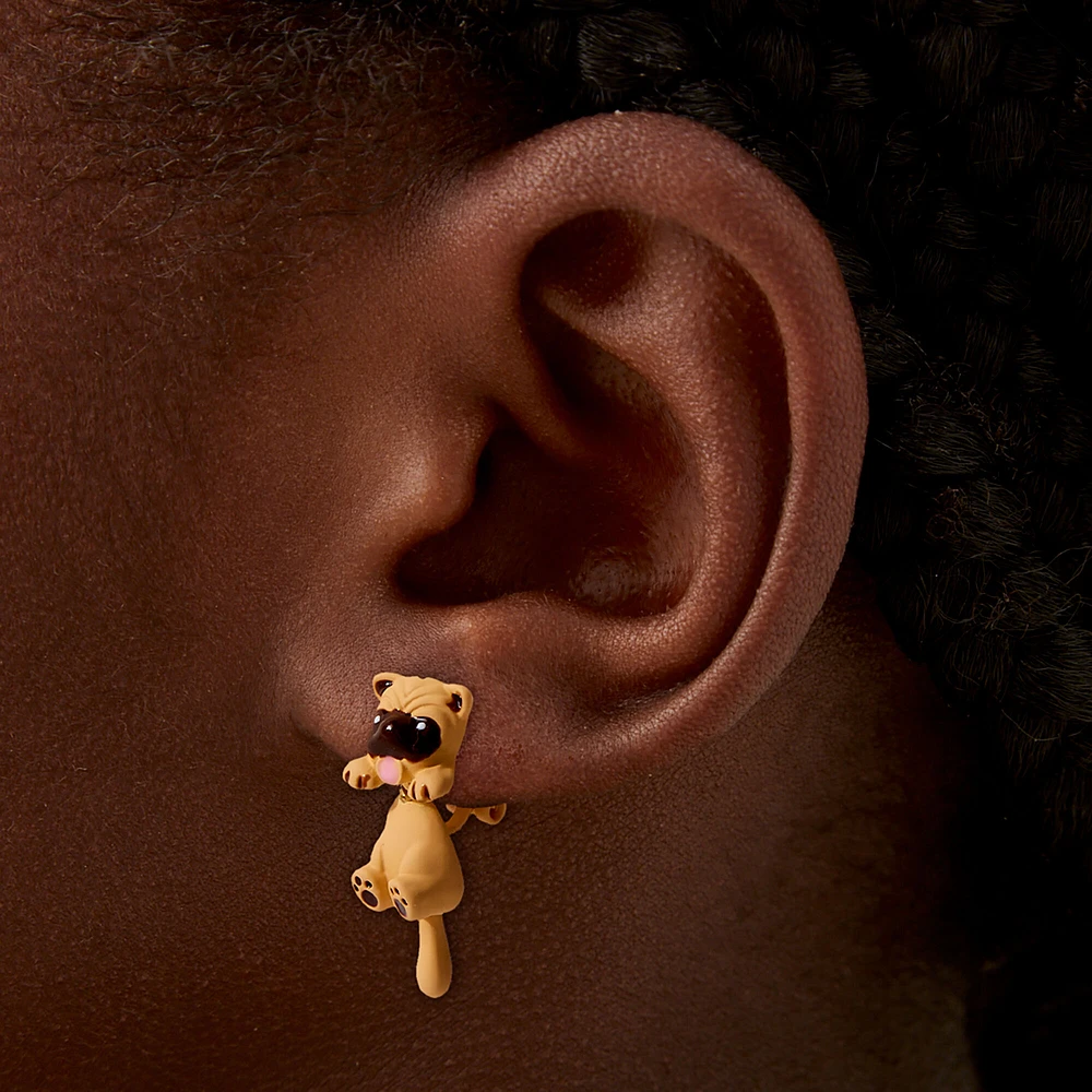 Movable Pug Clip-On Drop Earrings