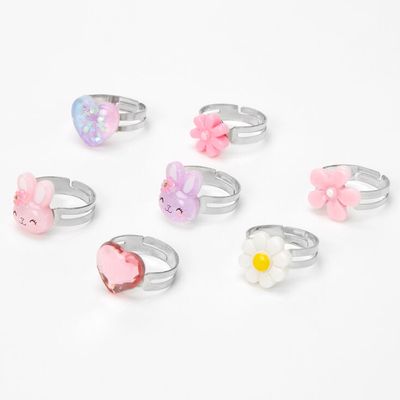 Claire's Club Spring Bunny Rings - Pink, 7 Pack