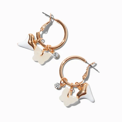 Gold-tone Butterfly & Faux Shark Tooth Hoop Earrings