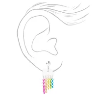 Silver Rainbow Chain Cloud Clip On Stud Earrings