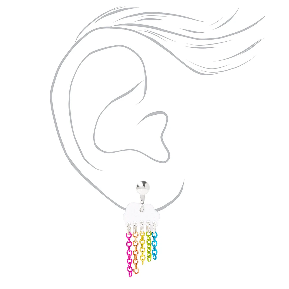 Silver Rainbow Chain Cloud Clip-On Stud Earrings