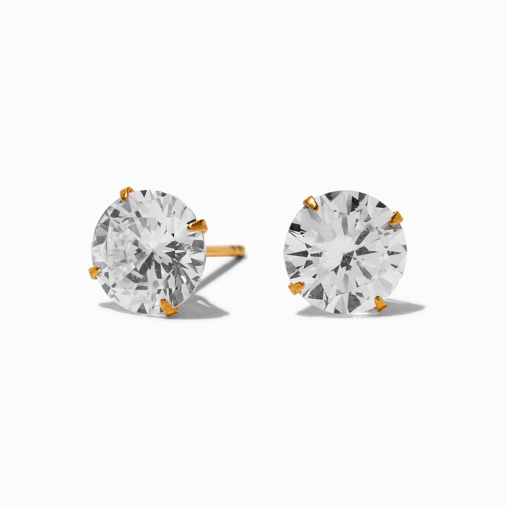 C LUXE by Claire's Gold-tone Titanium Cubic Zirconia 8mm Round Stud Earrings