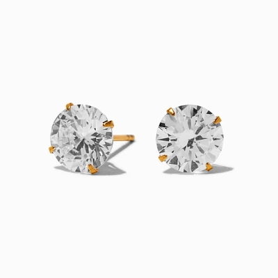 C LUXE by Claire's Gold-tone Titanium Cubic Zirconia 8mm Round Stud Earrings